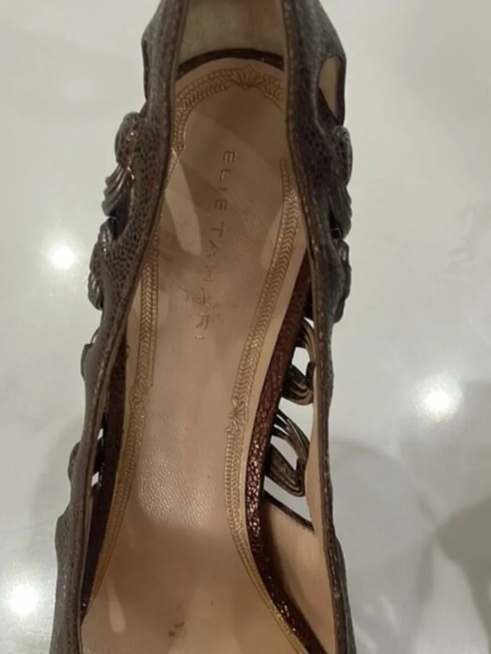 Elie Tahari Bronze Peep-Toe Heels with Stiletto 39.5 Fits 8.5